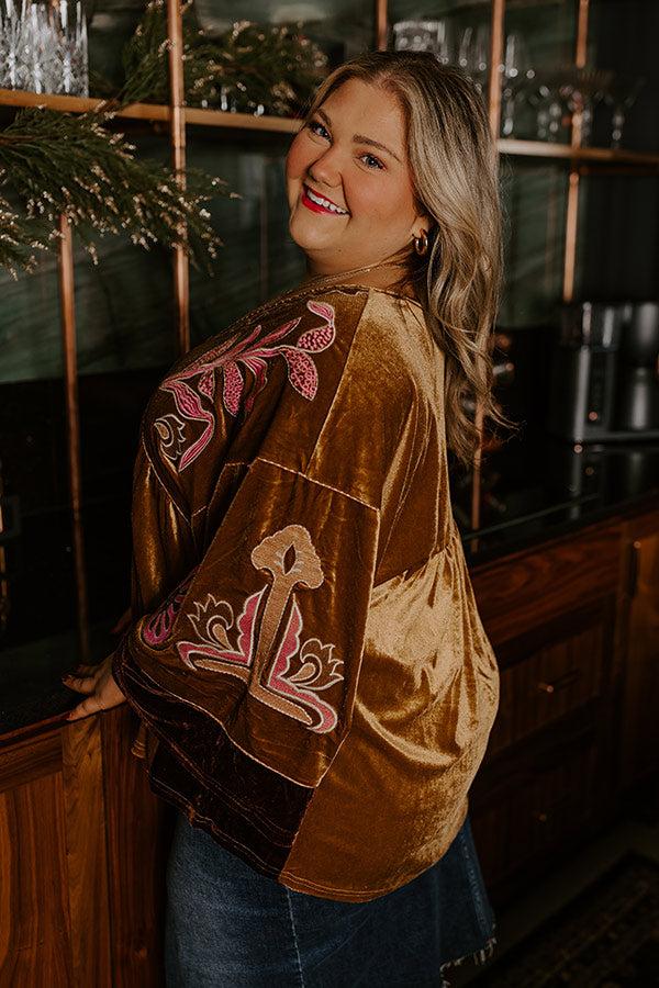 Impressions Feeling Boho Embroidered Velvet Top In Mustard Curves