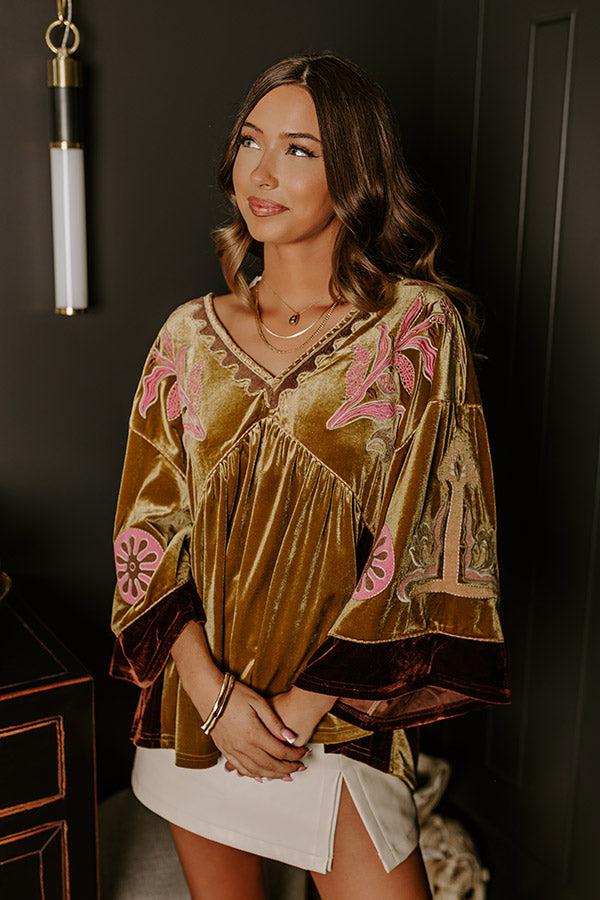 Impressions Feeling Boho Embroidered Velvet Top in Mustard