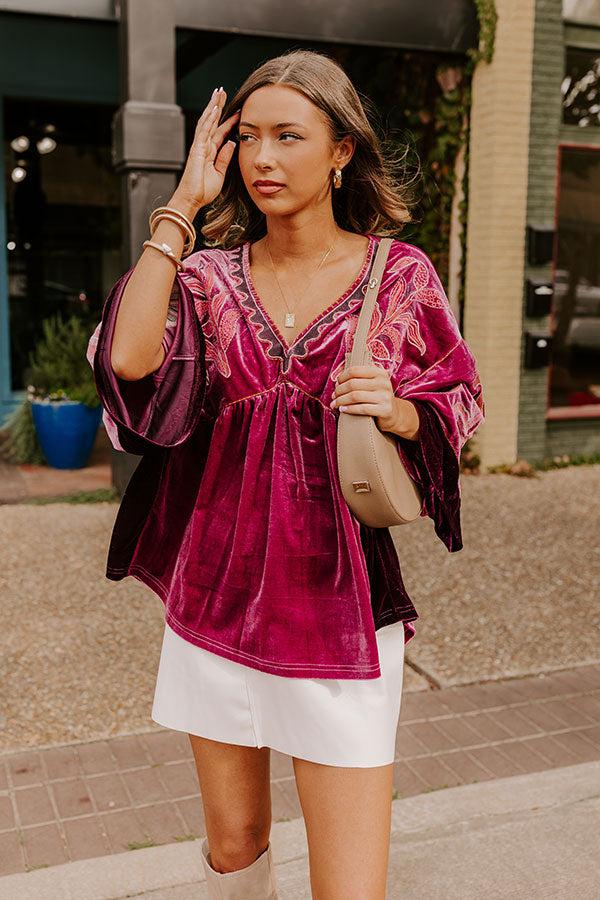 Impressions Feeling Boho Embroidered Velvet Top in Orchid