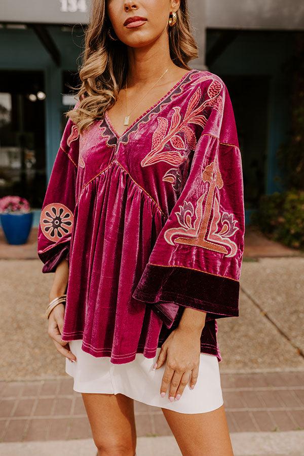 Impressions Feeling Boho Embroidered Velvet Top In Orchid