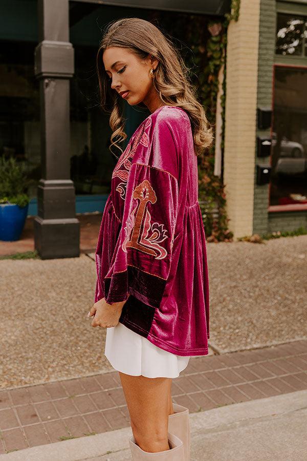 Impressions Feeling Boho Embroidered Velvet Top In Orchid