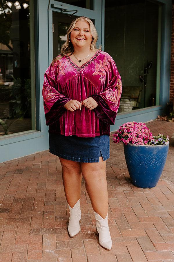Impressions Feeling Boho Embroidered Velvet Top In Orchid Curves
