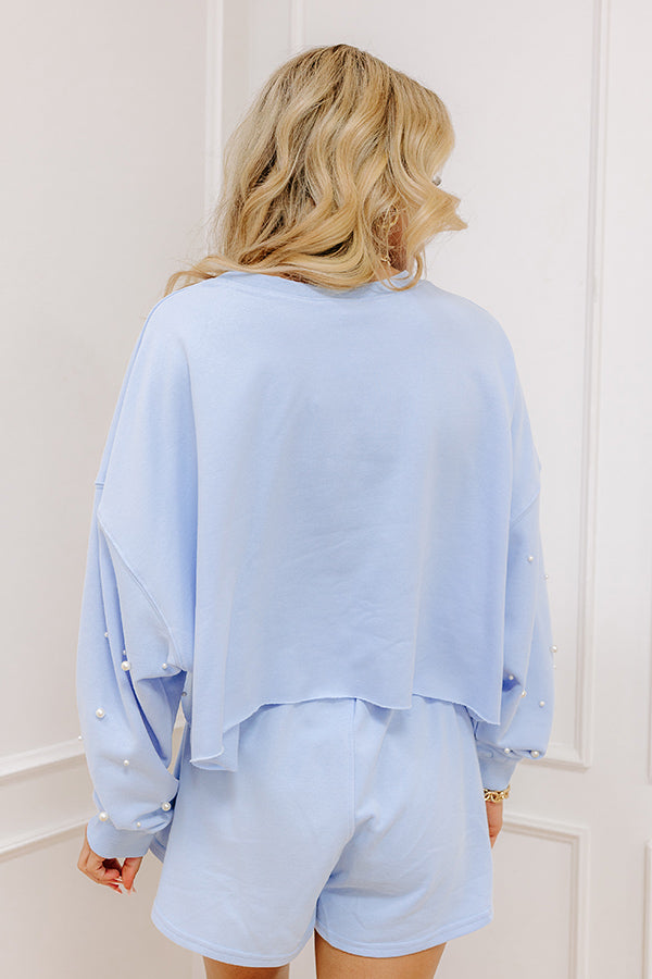 Impressions Feeling Chic Embellished Crop Sweatshirt In Baby Blue