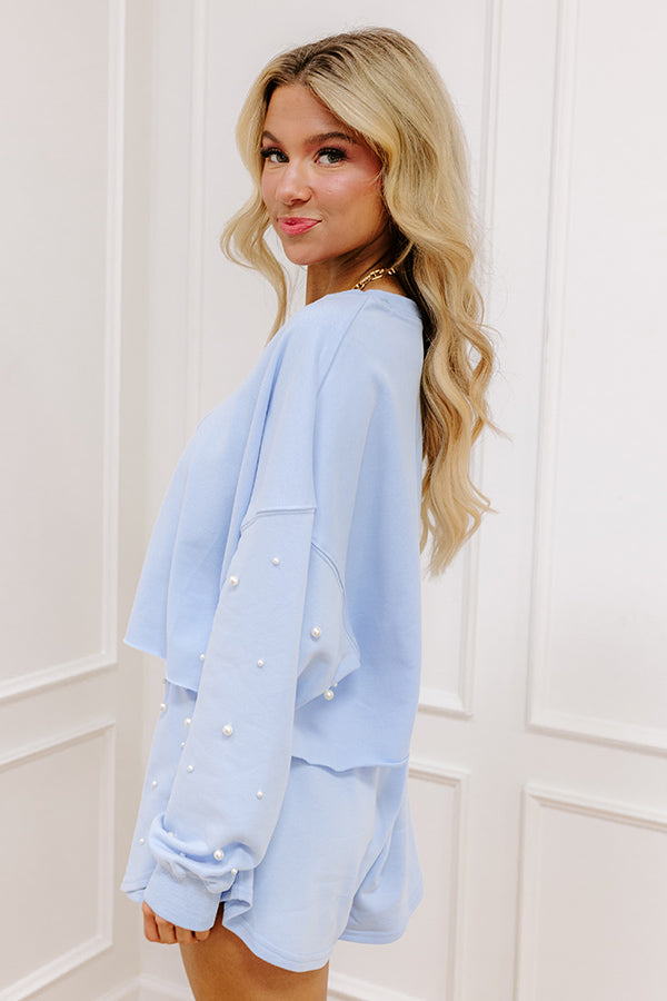 Impressions Feeling Chic Embellished Crop Sweatshirt In Baby Blue
