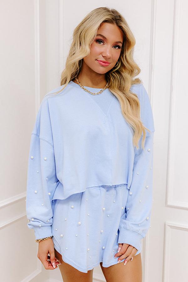Impressions Feeling Chic Embellished Crop Sweatshirt In Baby Blue