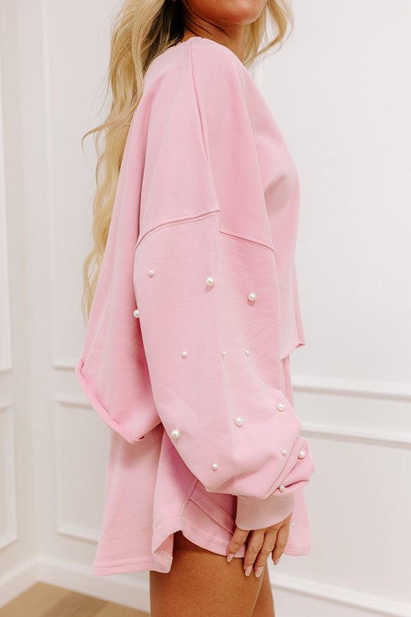 Impressions Feeling Chic Embellished Crop Sweatshirt In Light Pink