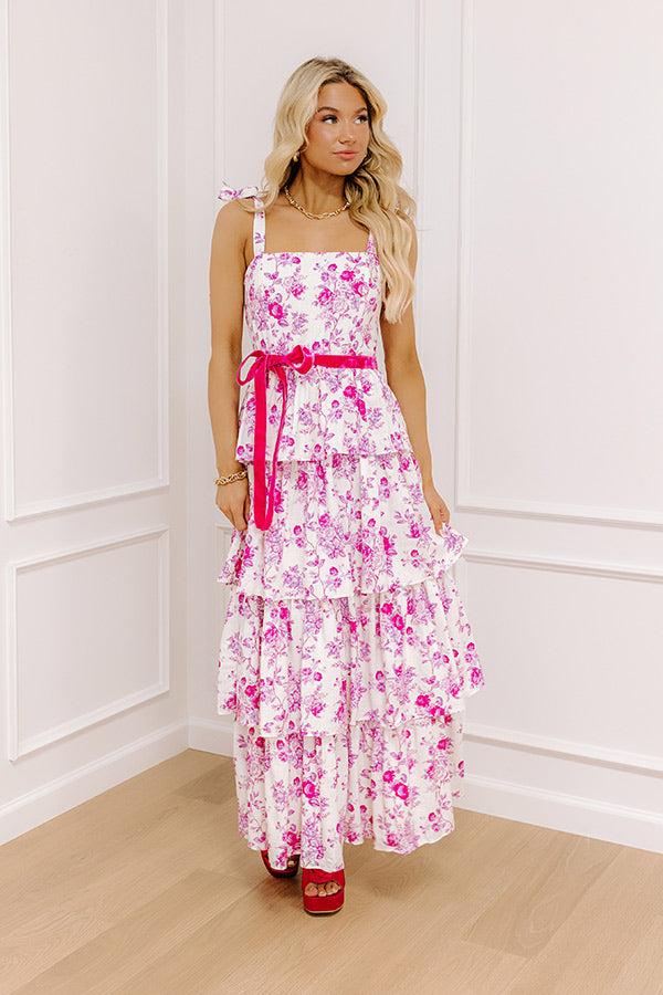 Impressions Feeling Dreamy Floral Tiered Maxi Dress in Fuchsia