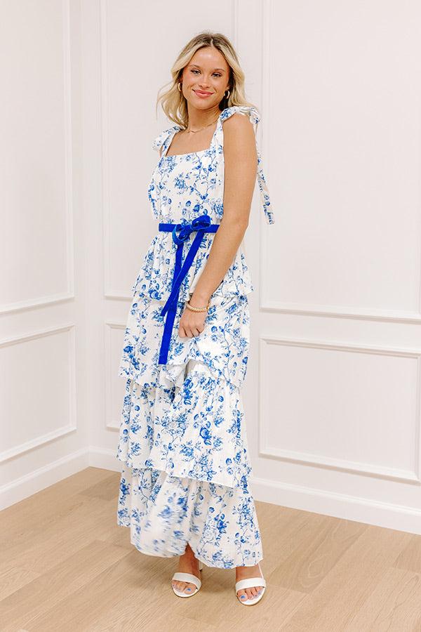 Impressions Feeling Dreamy Floral Tiered Maxi Dress In Royal Blue