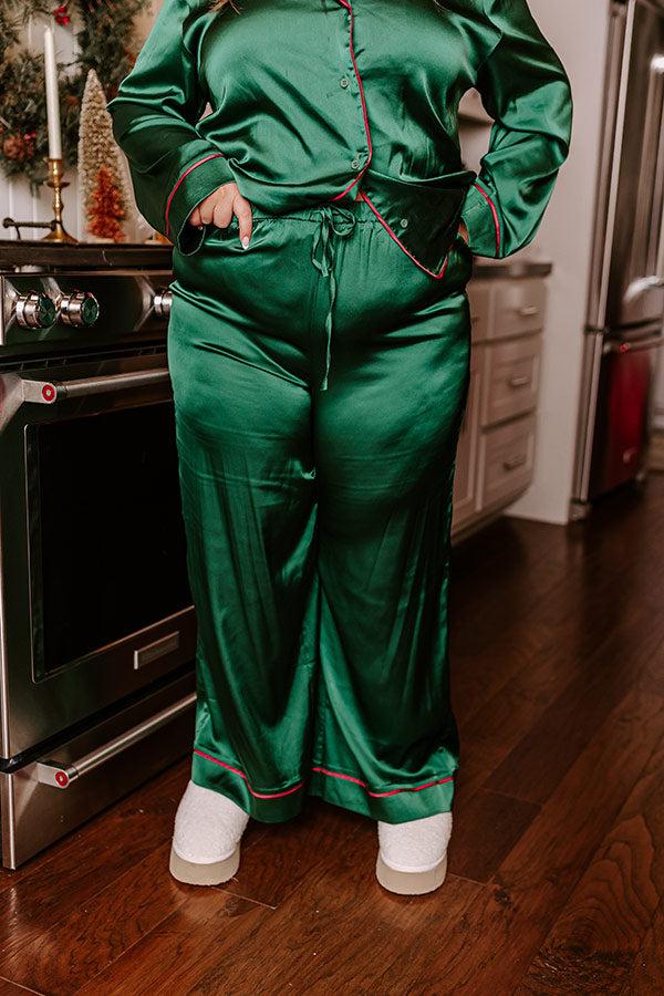 Impressions Feeling Luxurious Satin Pajama Pants In Hunter Green Curves
