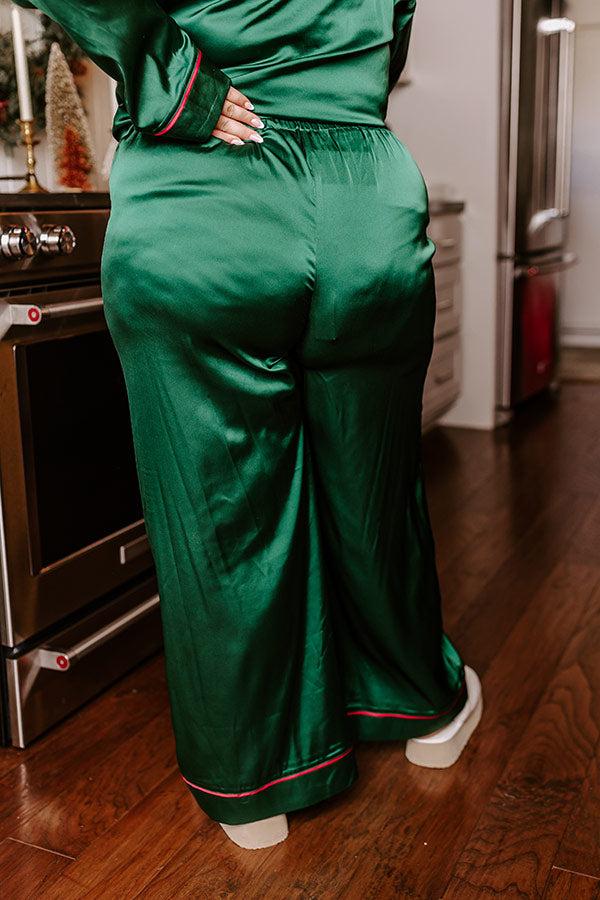 Impressions Feeling Luxurious Satin Pajama Pants In Hunter Green Curves