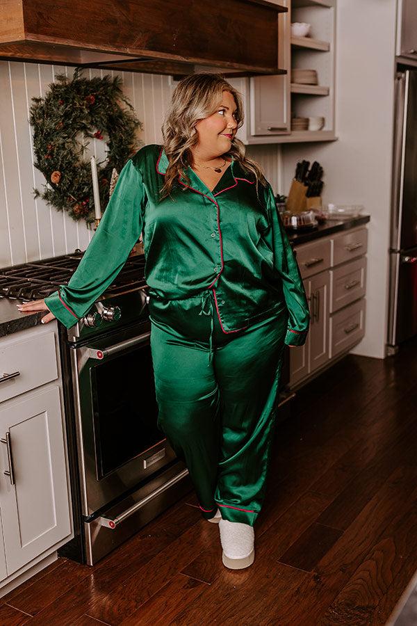 Impressions Feeling Luxurious Satin Pajama Top In Hunter Green Curves