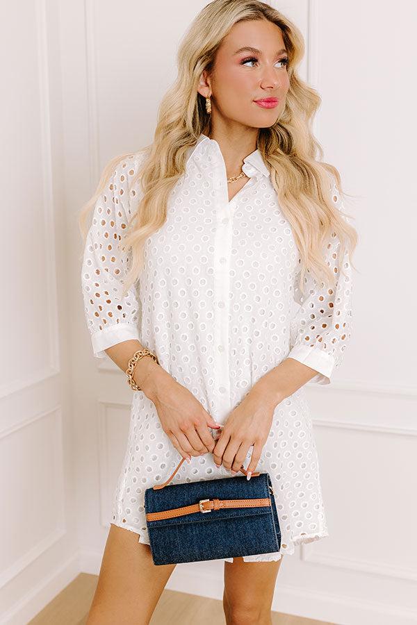 Impressions Feeling Posh Eyelet Mini Dress in White