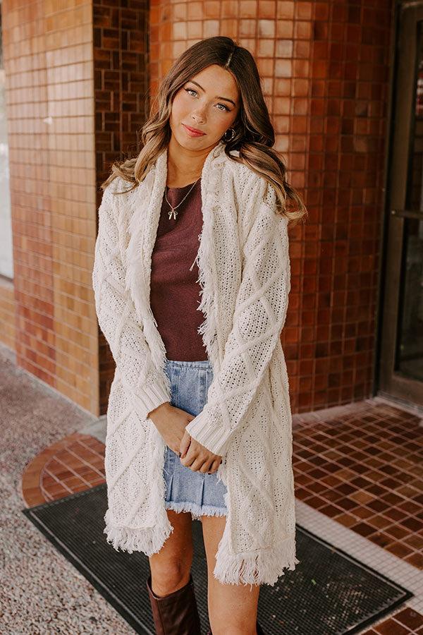 Impressions Fireside Cozy Cable Knit Fringe Cardigan