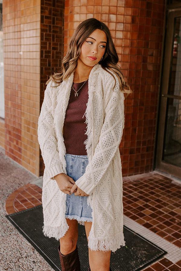 Impressions Fireside Cozy Cable Knit Fringe Cardigan