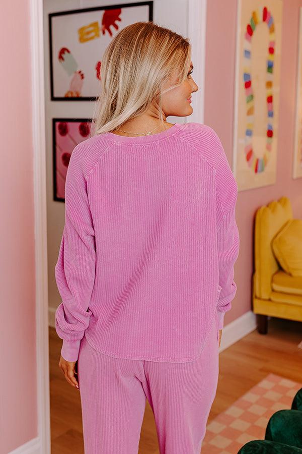 Impressions First Thing Waffle Knit Top In Dusty Purple