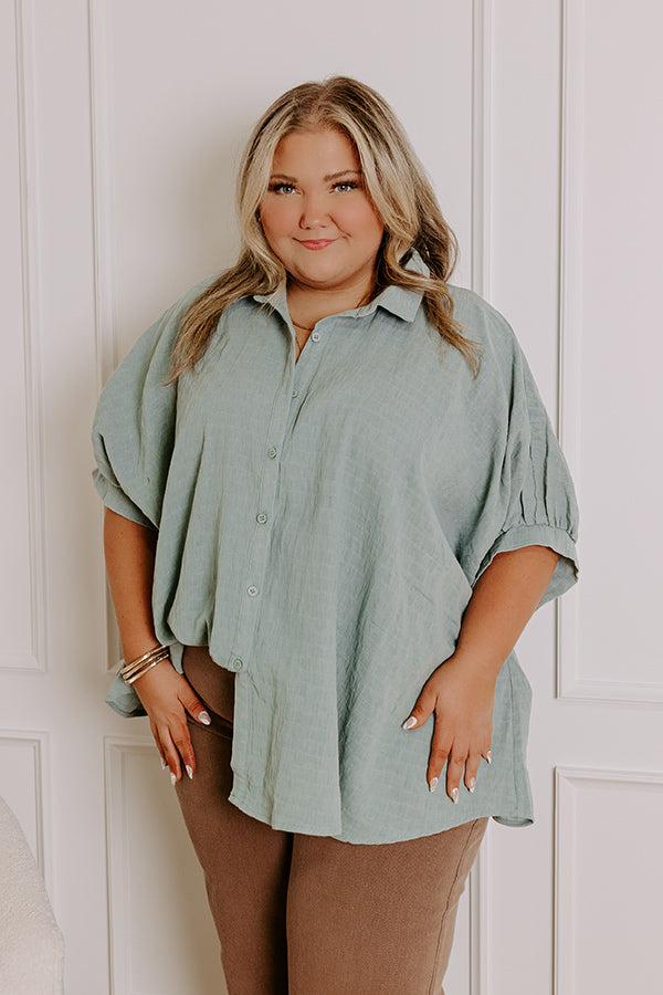 Impressions Fit Check Oversized Button Up In Blue Curves