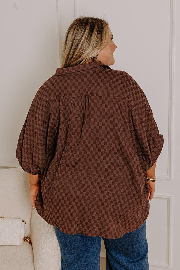 Impressions Fit Check Oversized Button Up In Chestnut Curves