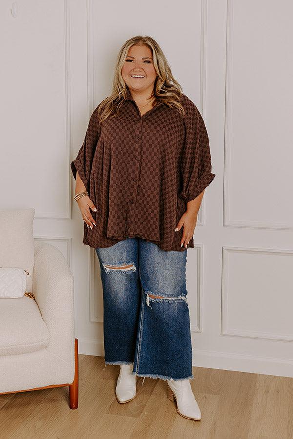 Impressions Fit Check Oversized Button Up In Chestnut Curves