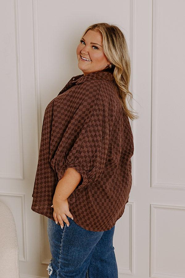 Impressions Fit Check Oversized Button Up In Chestnut Curves