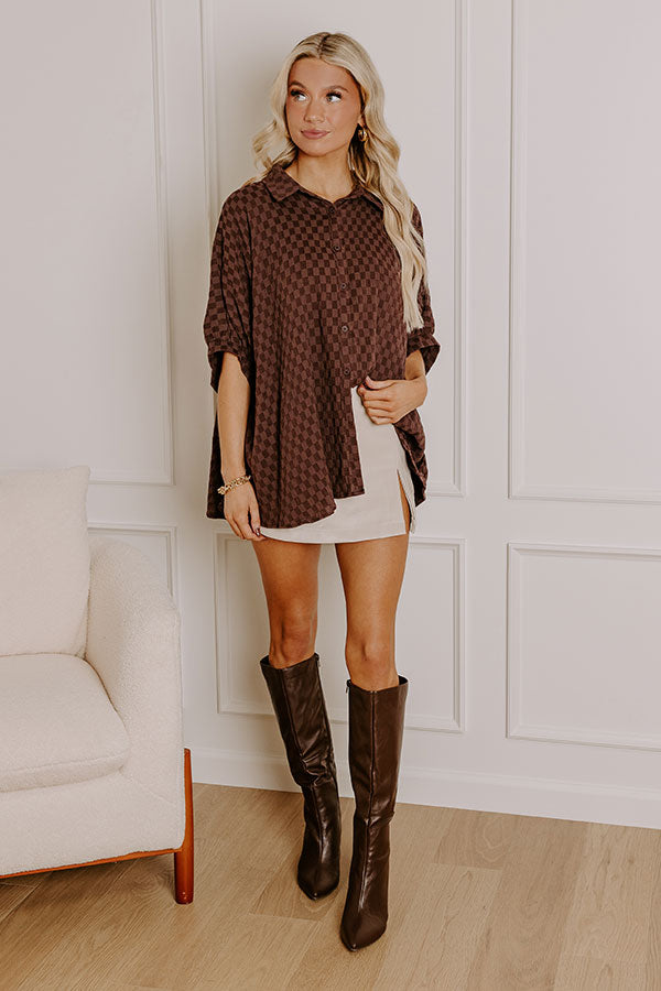 Impressions Fit Check Oversized Button Up In Chestnut