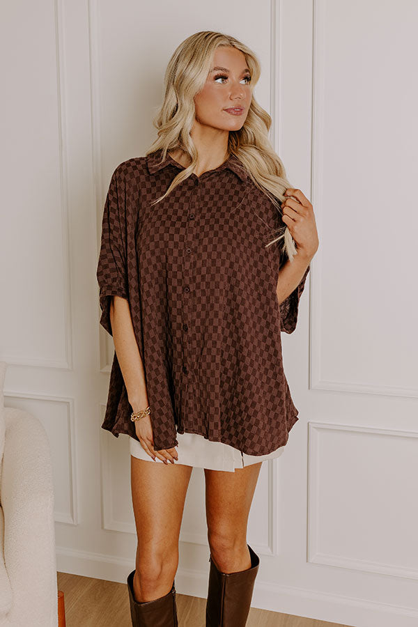 Impressions Fit Check Oversized Button Up In Chestnut