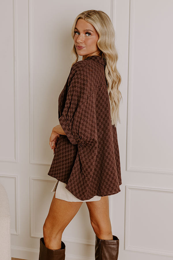 Impressions Fit Check Oversized Button Up In Chestnut