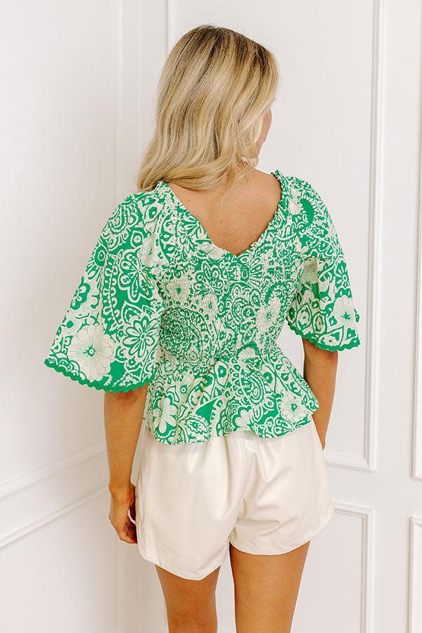 Impressions Flirty Forecast Smocked Top In Kelly Green
