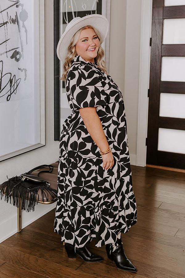 Impressions Floating On Cloud Nine Midi Dress In Black Curves