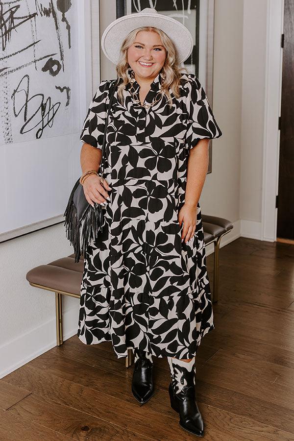 Impressions Floating On Cloud Nine Midi Dress in Black Curves