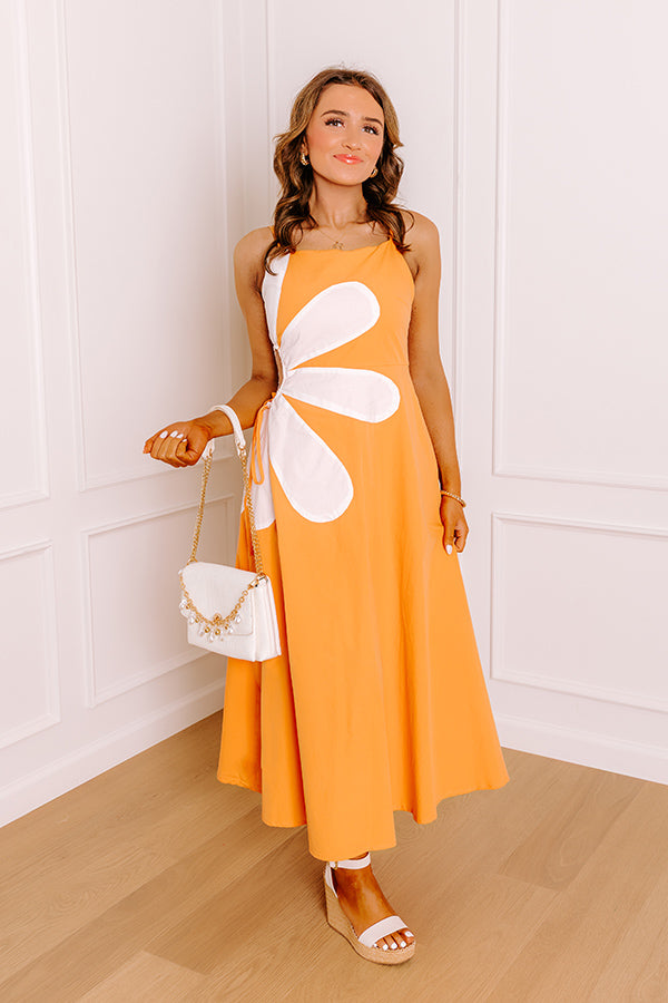 Impressions Floral Daydream Cut Out Midi Dress in Orange