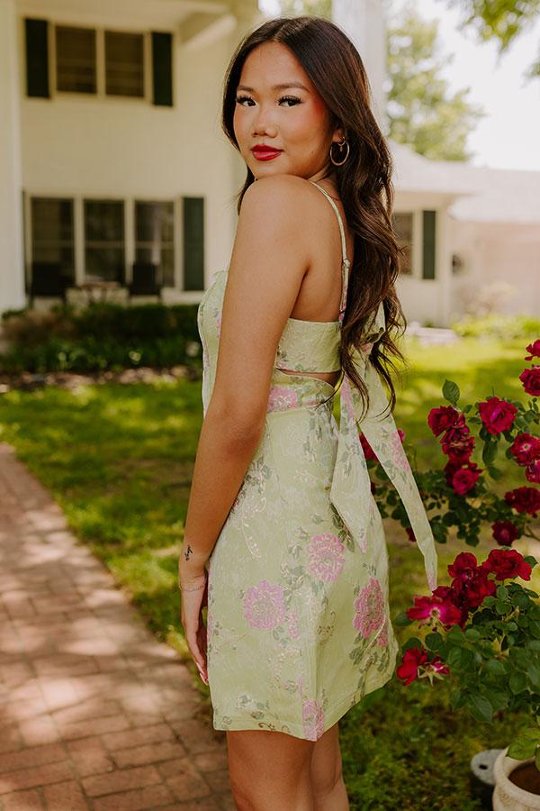 Impressions Floral Elegance Jacquard Mini Dress In Lime