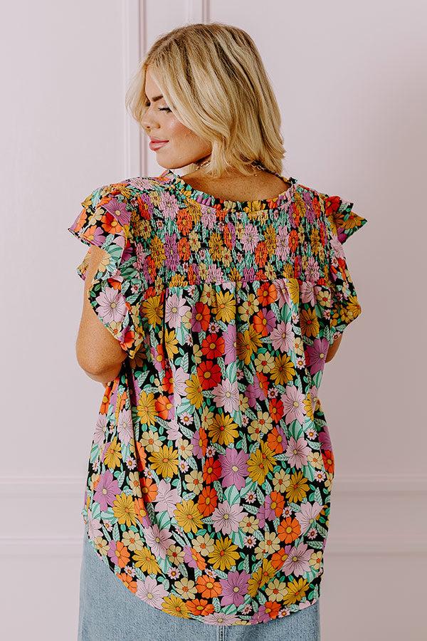 Impressions Floral Galore Shift Top In Black Curves