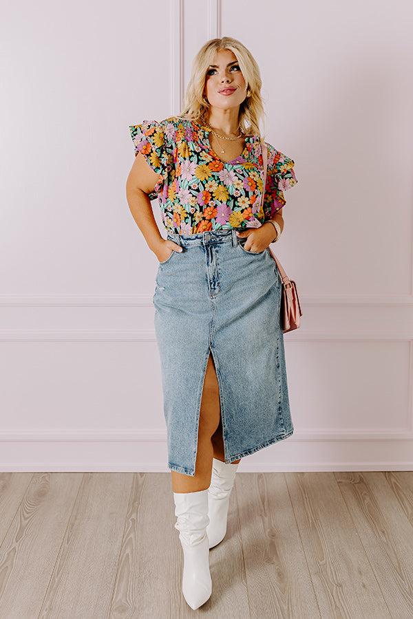 Impressions Floral Galore Shift Top In Black Curves