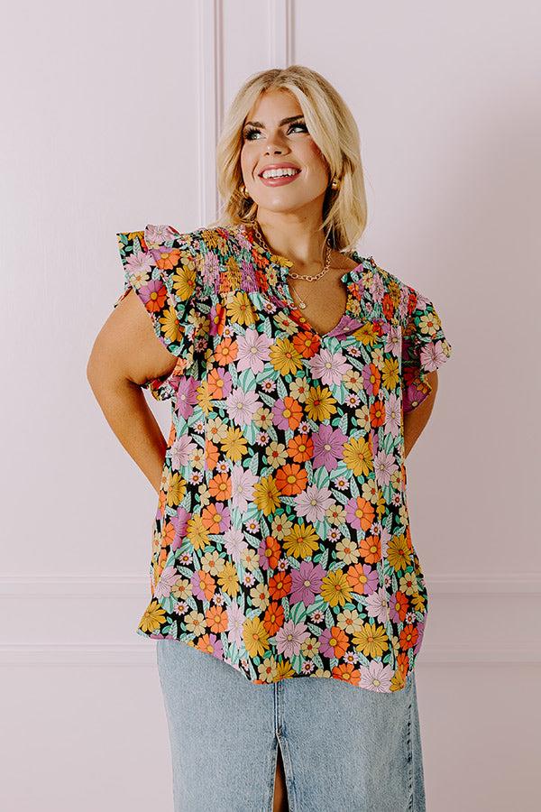 Impressions Floral Galore Shift Top In Black Curves