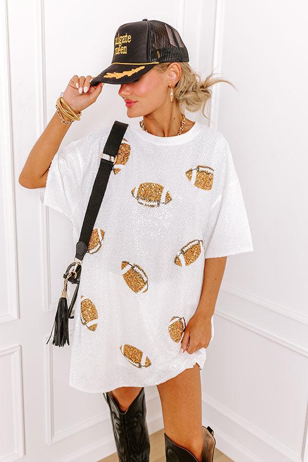 Impressions Football Season Sequin Mini Dress In White