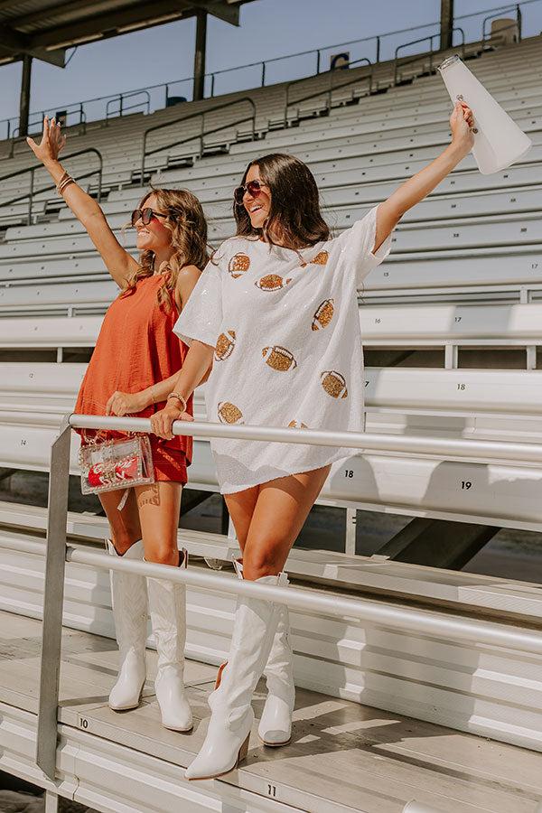 Impressions Football Season Sequin Mini Dress in White