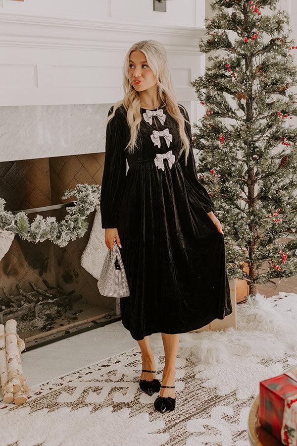 Impressions For The Love Of Bows Velvet Midi In Black
