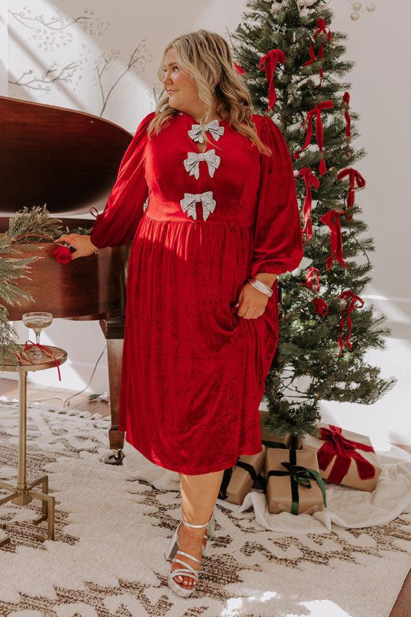Impressions For The Love Of Bows Velvet Midi In Crimson Curves