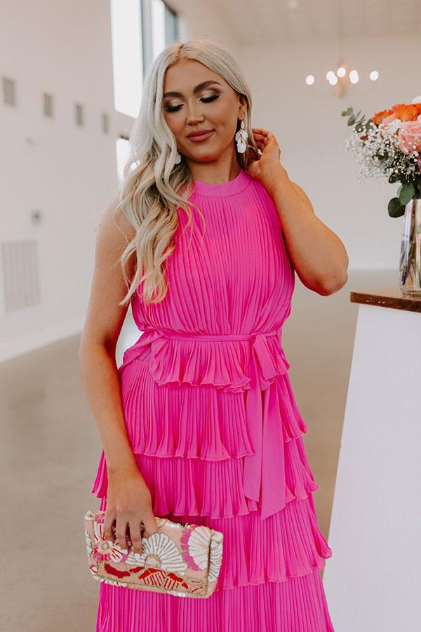 Impressions Forever Admiring Pleated Midi In Hot Pink