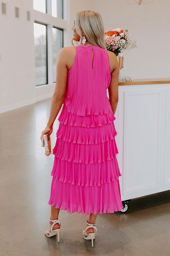 Impressions Forever Admiring Pleated Midi In Hot Pink