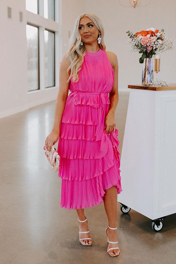 Impressions Forever Admiring Pleated Midi In Hot Pink