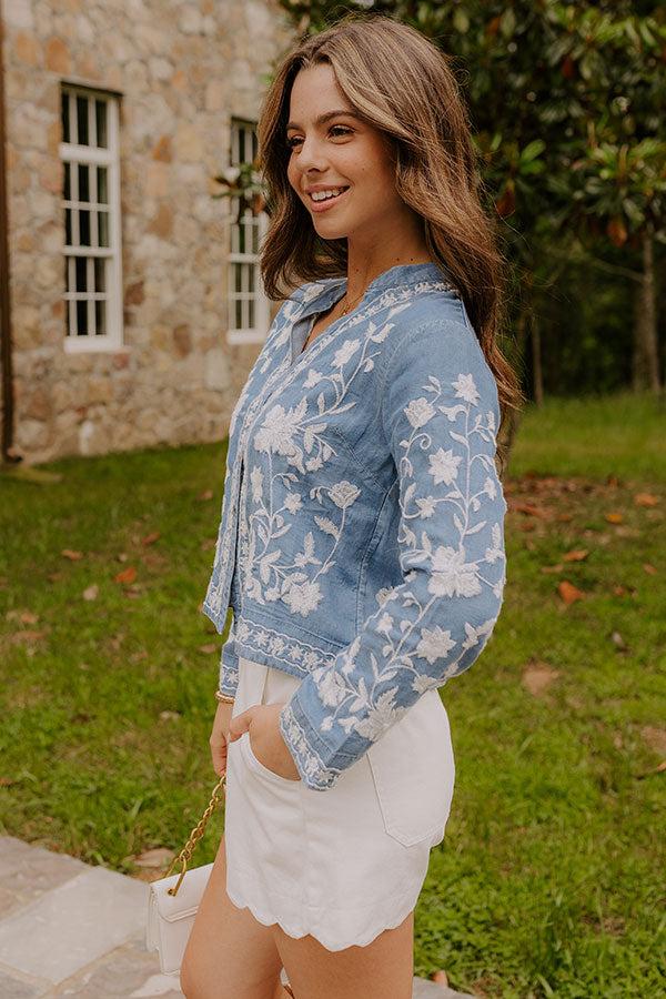Impressions Free Flowing Floral Embroidered Chambray Top