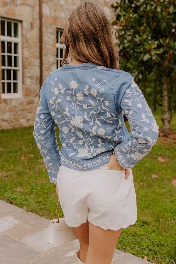 Impressions Free Flowing Floral Embroidered Chambray Top