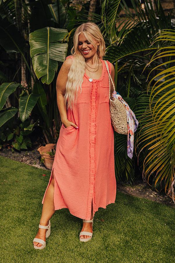 Impressions Free Spirited Frayed Midi In Coral Curves