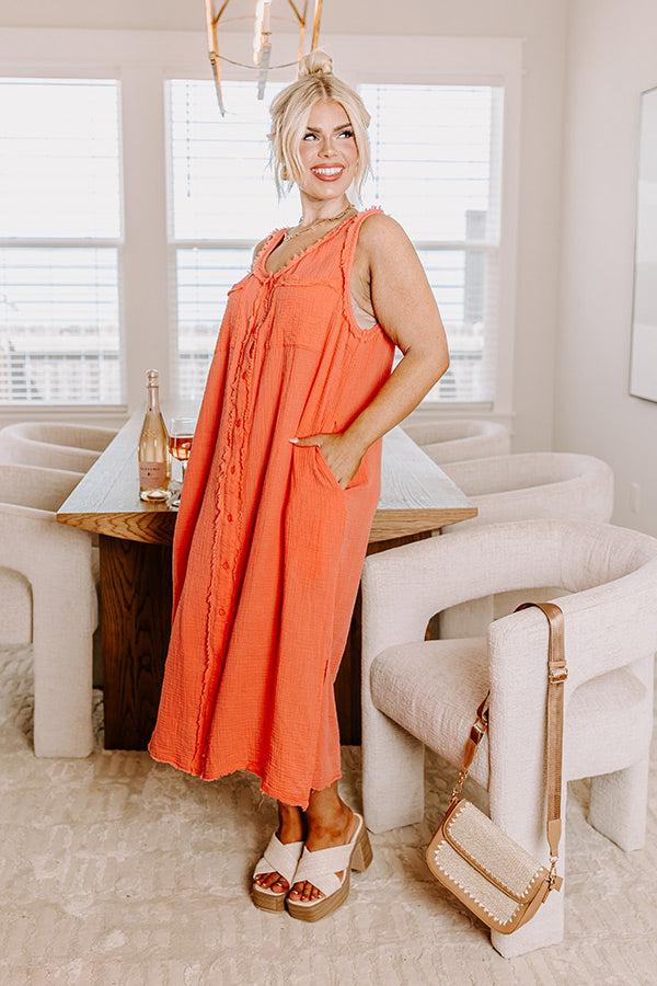 Impressions Free Spirited Frayed Midi In Coral Curves
