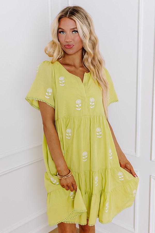 Impressions French Farmhouse Embroidered Mini Dress In Lime Punch