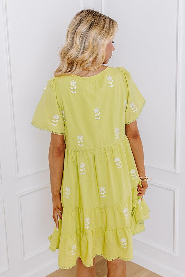 Impressions French Farmhouse Embroidered Mini Dress In Lime Punch