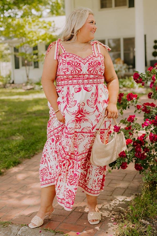 Impressions French Riviera Floral Midi Dress In Hot Pink Curves