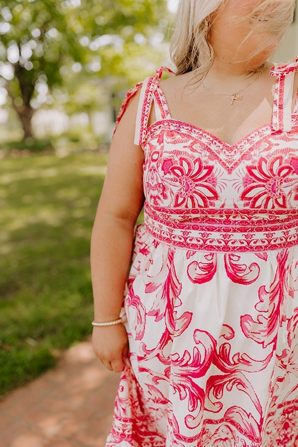 Impressions French Riviera Floral Midi Dress In Hot Pink Curves