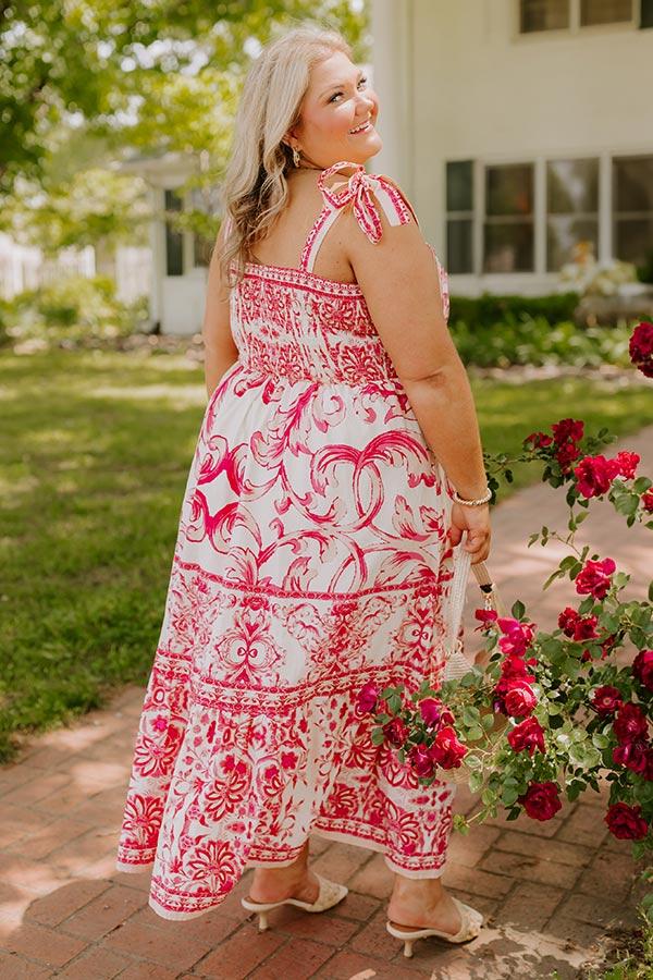 Impressions French Riviera Floral Midi Dress In Hot Pink Curves